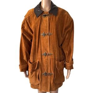 Cedars Brown Suede Leather Barn Coat Toggle Closure Jacket Men's Large